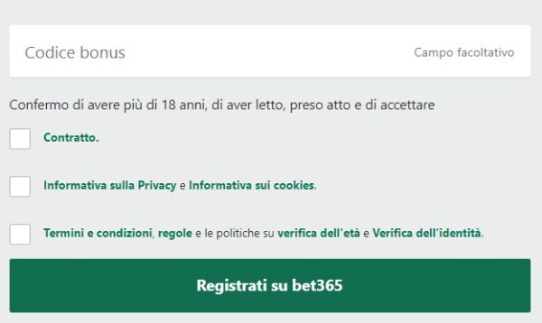 bet365 codice registrazione