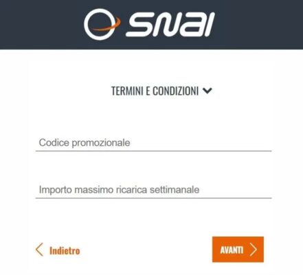 snai codice promozionale registrazione